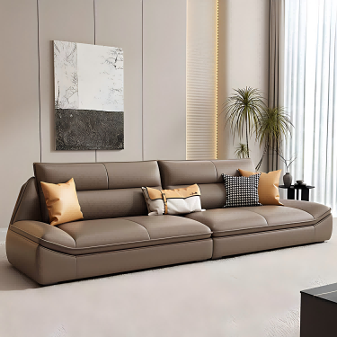 Premium taupe imitation leather sofa with smooth texture, ideal for minimalist home furniture and commercial office seating.